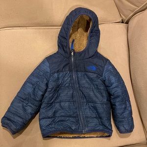 The North Face 18-24m blue winter coat with brown fleece lining